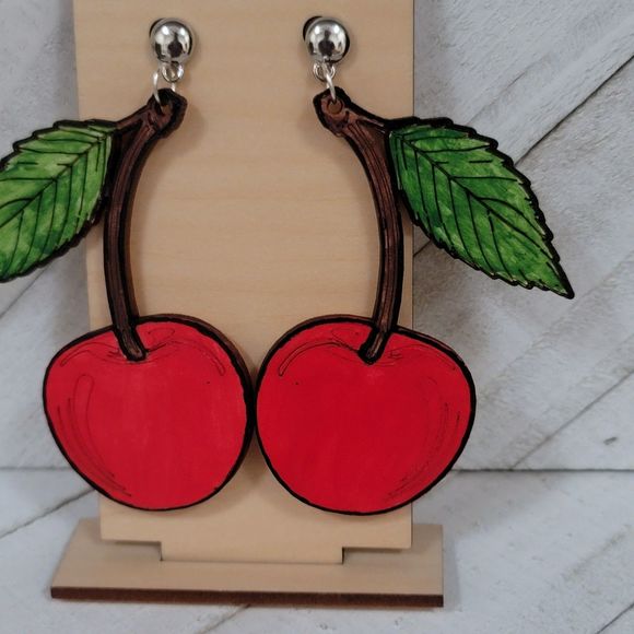 Large Red Cherry Earrings - Picture 5 of 6